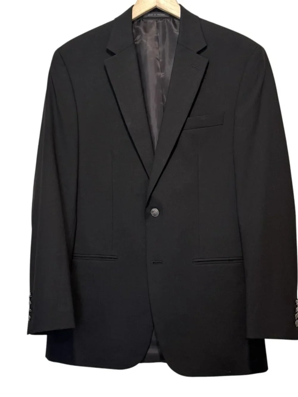 Michael Kors Mens 38R Black Solid Wool Blend Metal Button Suit Jacket Blazer